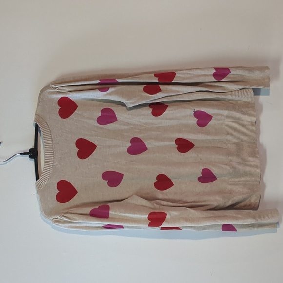 Marled Tan Red Pink Hearts Sweater, Size M - Picture 8 of 8
